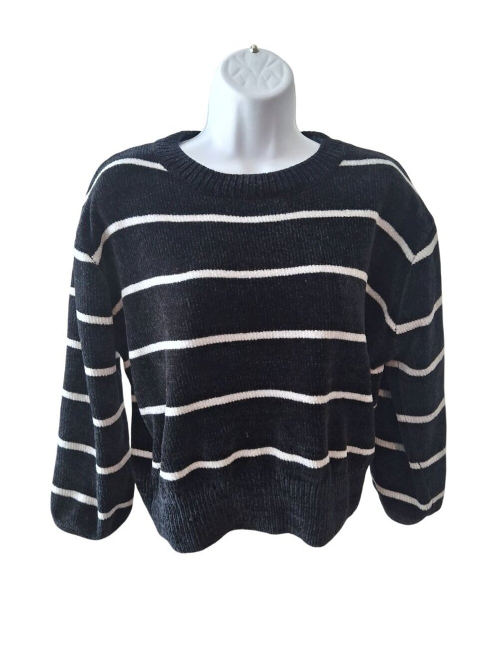 Luv Lane Black Striped Chenille Sweater S Cozy Soft Whimsigoth Boho Pullover